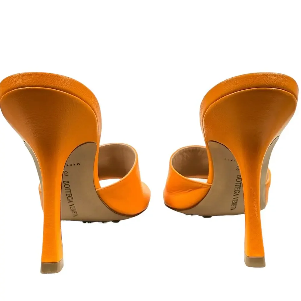 New Bottega Veneta Stretch Lamskin Leather Mules Orange Size 38